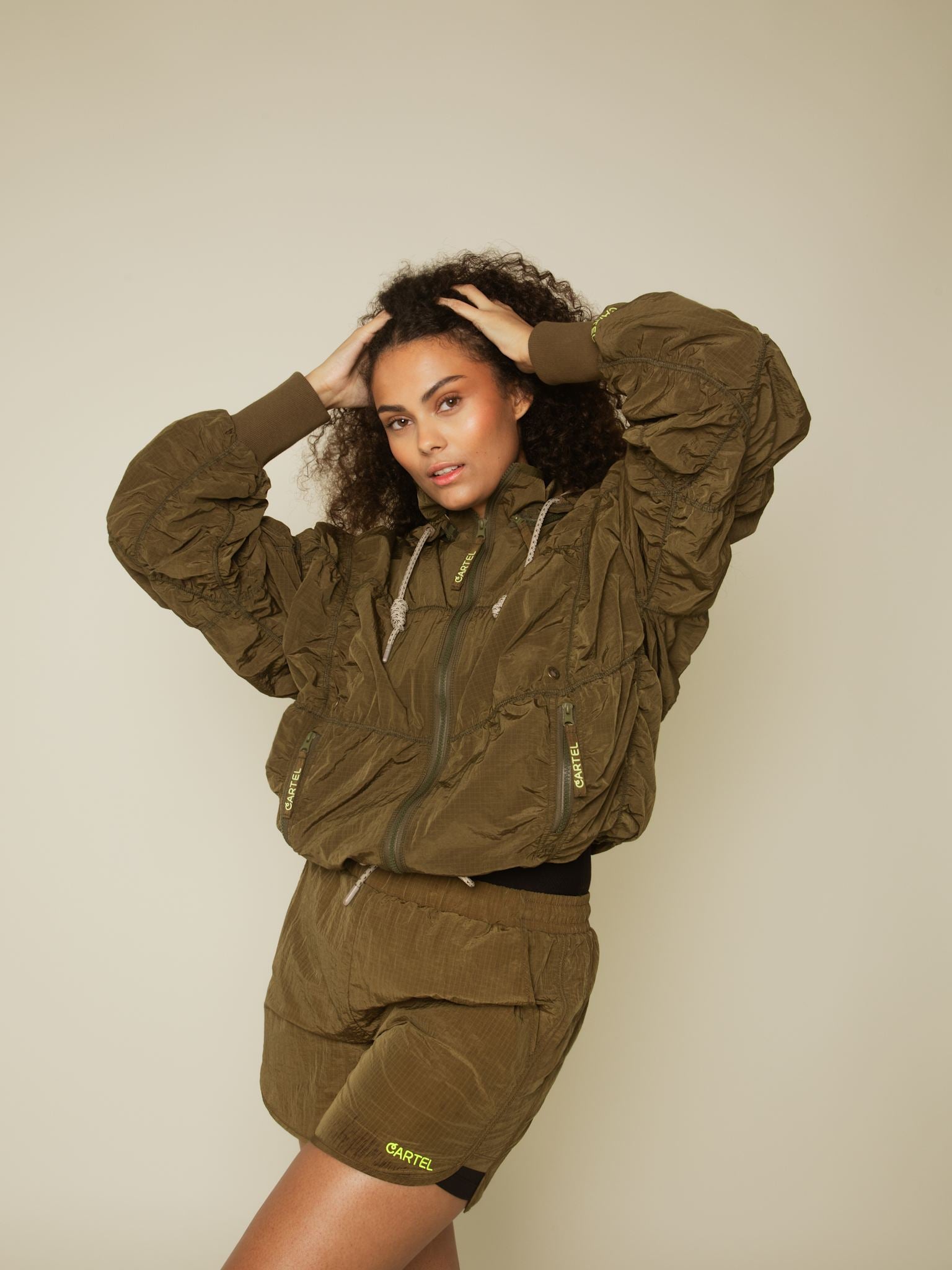 Ridge parachute zip removable hood jacket - Moss