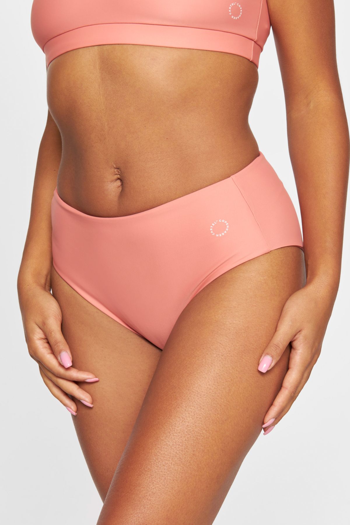 Coral high waisted bikini bottoms on sale