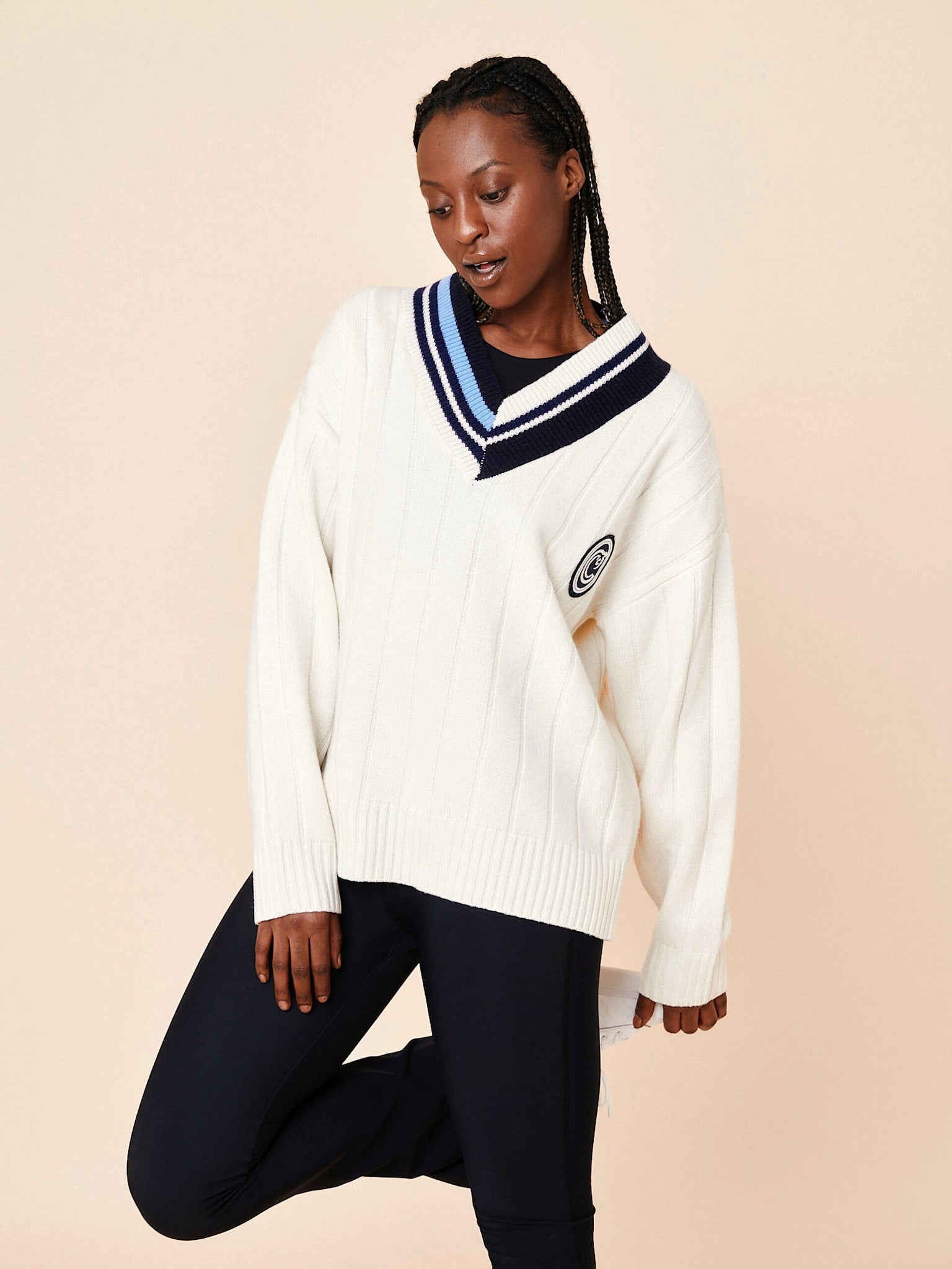 Centercourt chunky v-neck sweater - Pearl